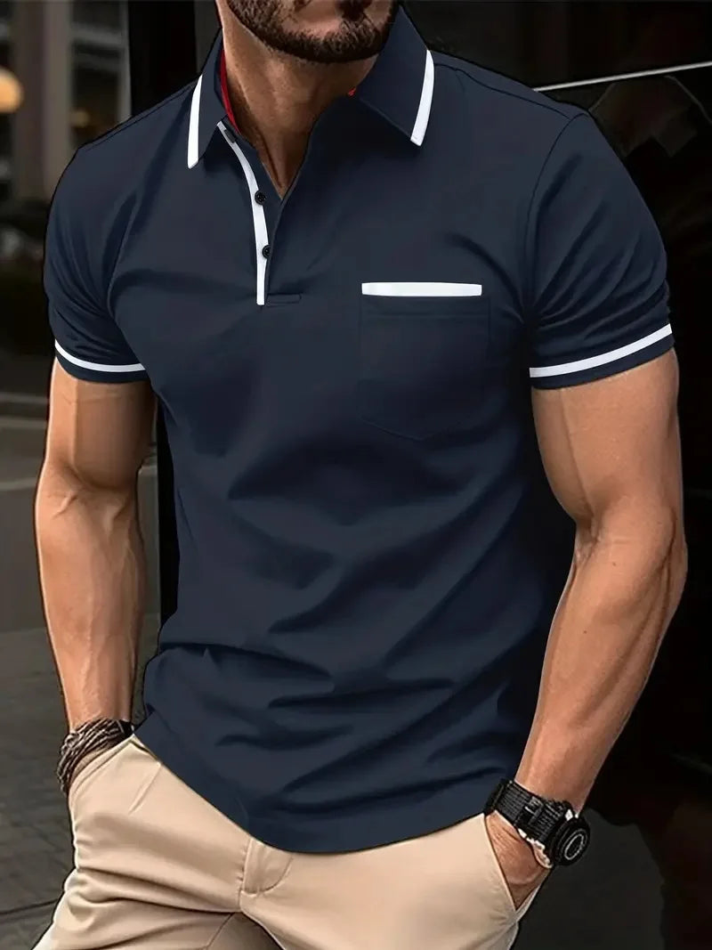 Men's Zipper Short-Sleeved Striped Polo Shirt Spring And Summer Fashion Casual Tops Street Outdoor Sports Wear Men's Clothing