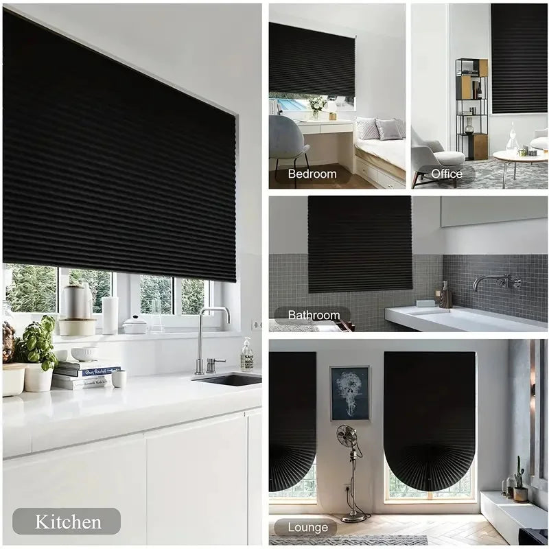 Self-Adhesive Pleated Blind High Shading Non-Woven Window Shade Bathroom Kitchen Balcony Zebra Blackout Curtain