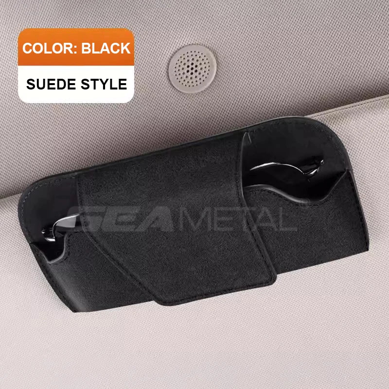 SEAMETAL Cowhide Sun Visor Glasses Holder Premium Leather Wear-Resistant Sunglasses Protective Box Auto Eyeglasses Storage Case