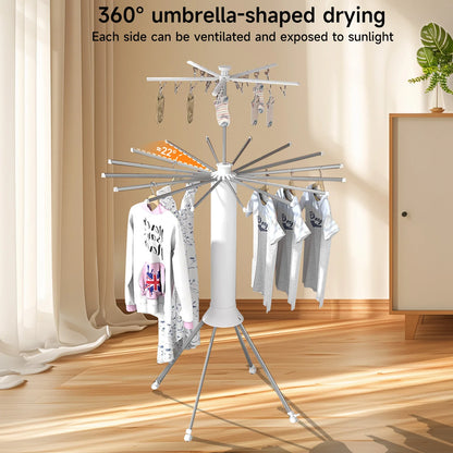 1/2 Layer Foldable Cylinder Drying Rack with Wheels Octopus Retractable clothes Drying Rack with 16 Clothes Drying Rod and Clips