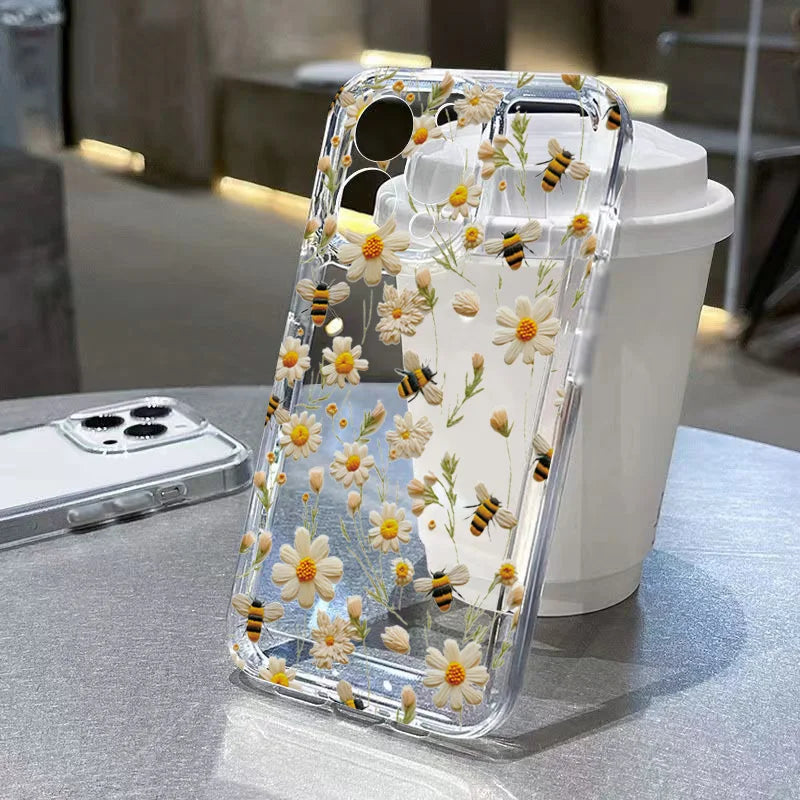 Honeybee Flower Pattern Clear Case For Xiaomi 14T Cases Xiaomi 13 12 11 Lite 5G 14 13T 12T 12X Poco M6 X6 X5 X3 F5 F6 Pro Cover