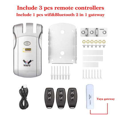 Wafu Door Lock 019 Remote Control Deadbolt Lock Electronic Keyless Tuya Bluetooth/Wifi Smart Lock 433Mhz Invisible Lock