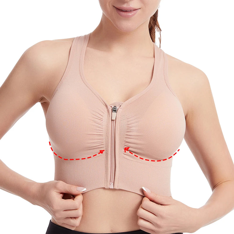 Women Zip Sports Bra Tank Plus Size Shockproof Gather Brassiere Female Yoga Running Fitness Bralette Women's Lingerie Underwear