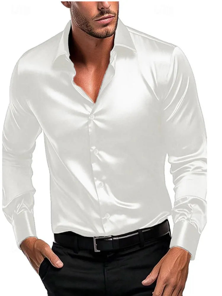 Spring and Autumn Men's Long Sleeve Shirt new Silky Smooth Business Slim Fashion Comfortable Lapel Cardigan Outdoor Casual Shirt