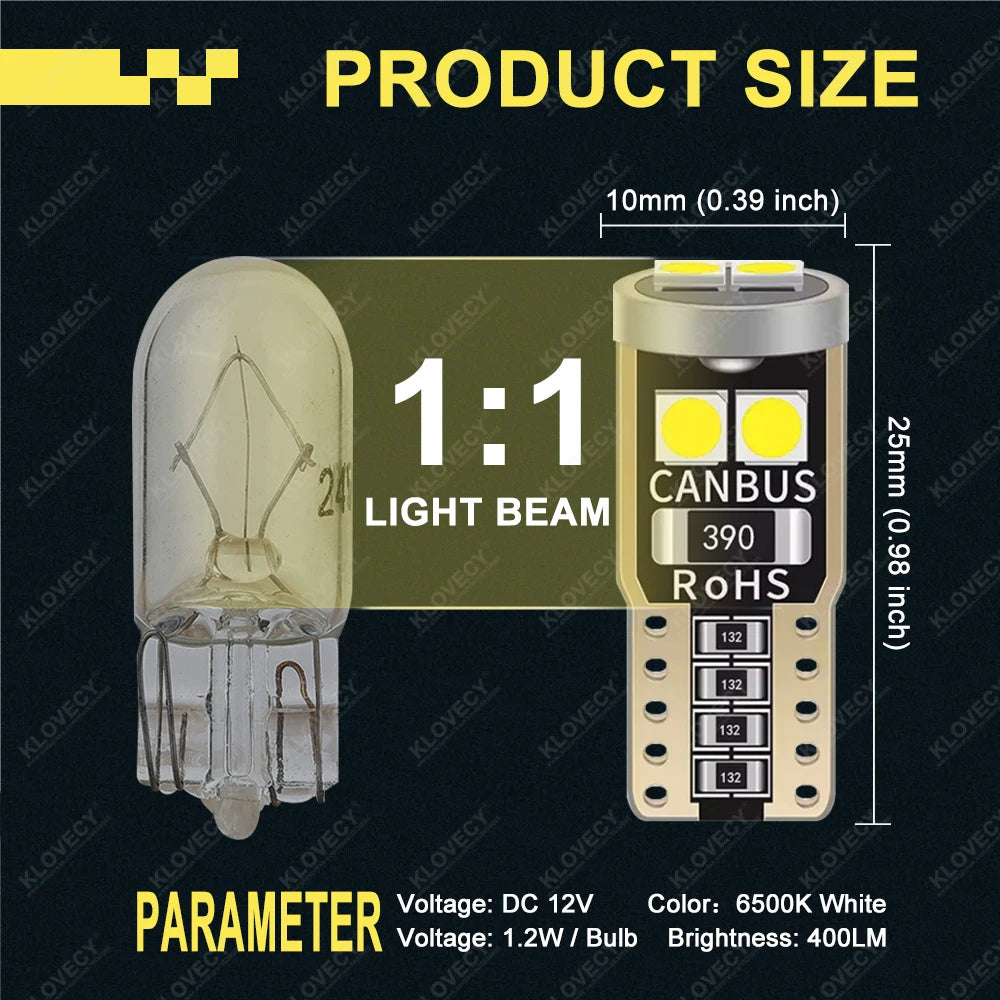 2/4/6/10/20 Pieces CANBUS T10 W5W LED Bulbs for Car Interior Dome Door Map Trunk License Plate Lights 12V 3030SMD White Yellow