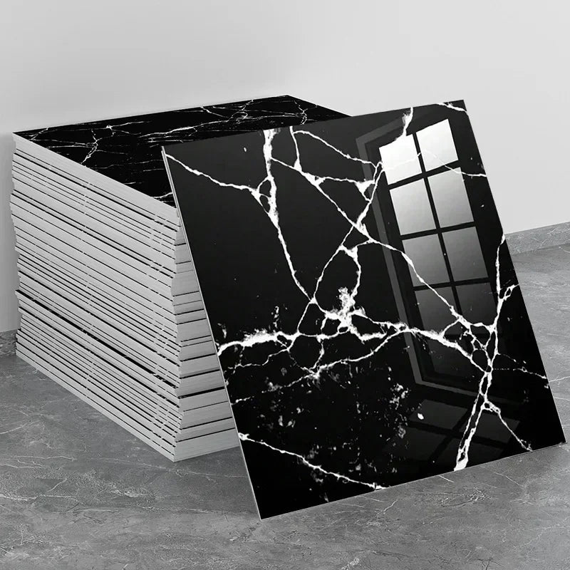 Aluminum Foil Bottom Imitation Tile Wall Stickers Kitchen Bathroom Decor Damp Proof Marble Pattern Foam Self-adhesive Wallpaper