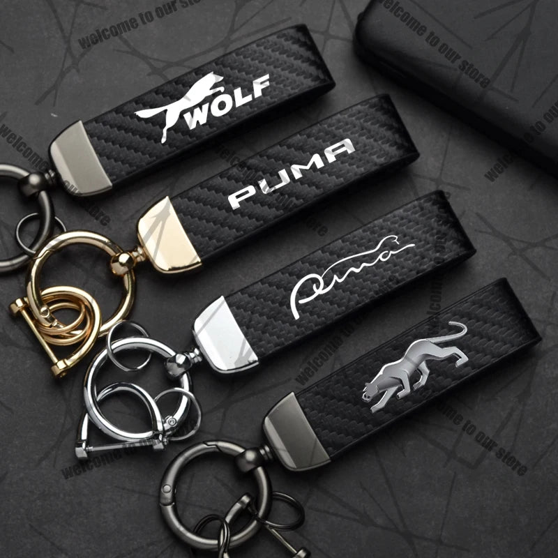 Car Keychain For PUMA ST Cougar Wolf MK3 MK4 MK5 MK6 Logo Carbon Fiber Leather Zinc Alloy Emblem Key Chain Accessories