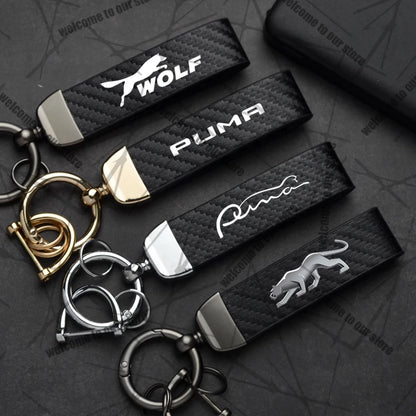Car Keychain For PUMA ST Cougar Wolf MK3 MK4 MK5 MK6 Logo Carbon Fiber Leather Zinc Alloy Emblem Key Chain Accessories