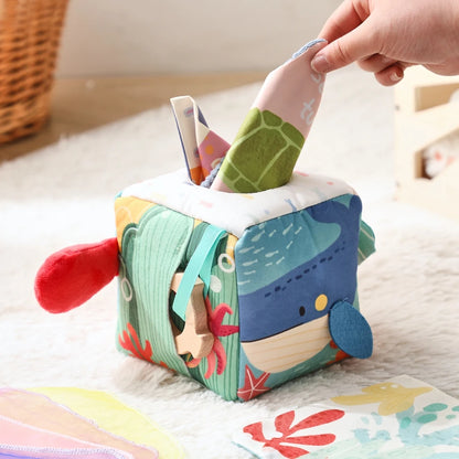 Baby Toys Magic Tissue Box Cotton Finger Exercising Montessori Busy Board Game Educational Toy Soft Rattle Game Ocean Cloth Book
