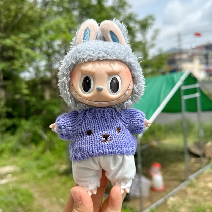 Mini Plush Doll Clothes Labubu Idol Doll Accessories, Sweater and Trousers, DIY Kids Clothing, Cute Gift, 17cm, 1 Set 