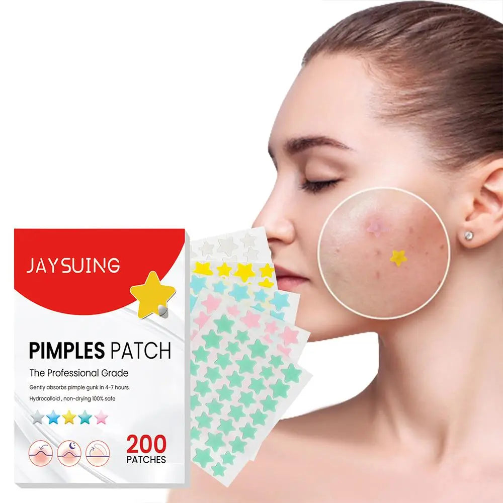 200pcs Colorful Star-Shaped Hydrocolloid Invisible Pimple Patches For Face, Cute Zit Cover Stickers Skin Care