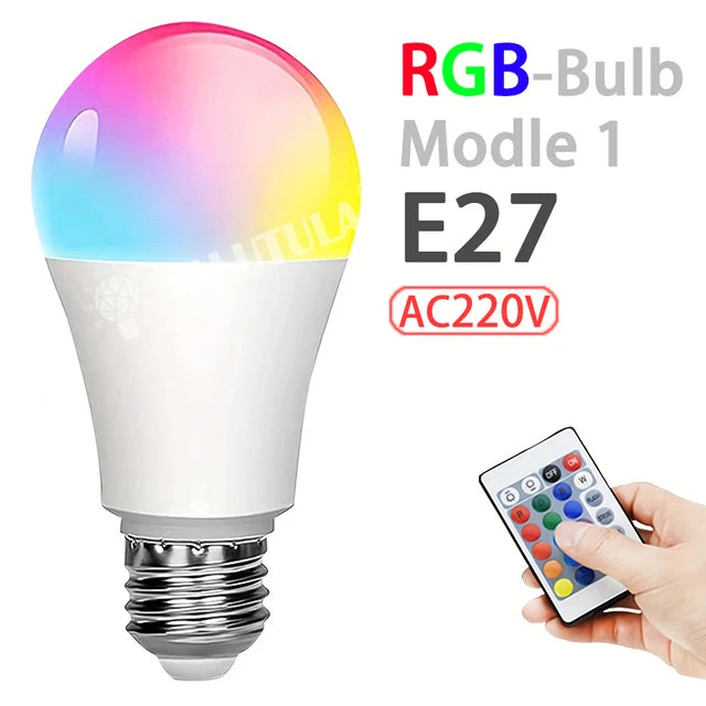 Multicolor RGB Lâmpada LED, 16 Cores, E27 Base, 220V, Iluminação Doméstica, Regulável, 24 Key, Controle Remoto, Atmosfera Neon Light