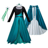 Girls Party Elegant Dresses Anna Princess Girl Cosplay Costume Dark Green Dress With Cloak Carnival Party Kids Birthday Clothes