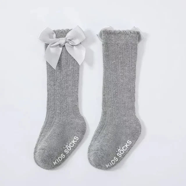 Summer Ultra-thin Mesh Socks Baby Girl Mosquito-resistant Knee Sock Cute Newborn Pink Bow Hollow Cotton Newborn Baby Clothes 