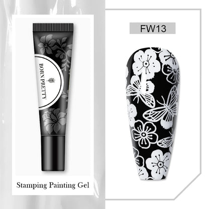 BORN PRETTY 1 Bottle 8ml Stamping Gel Polish Black White Gold Silver Nail Stamping Gel Printing Polish Soak Off Gel Varnish
