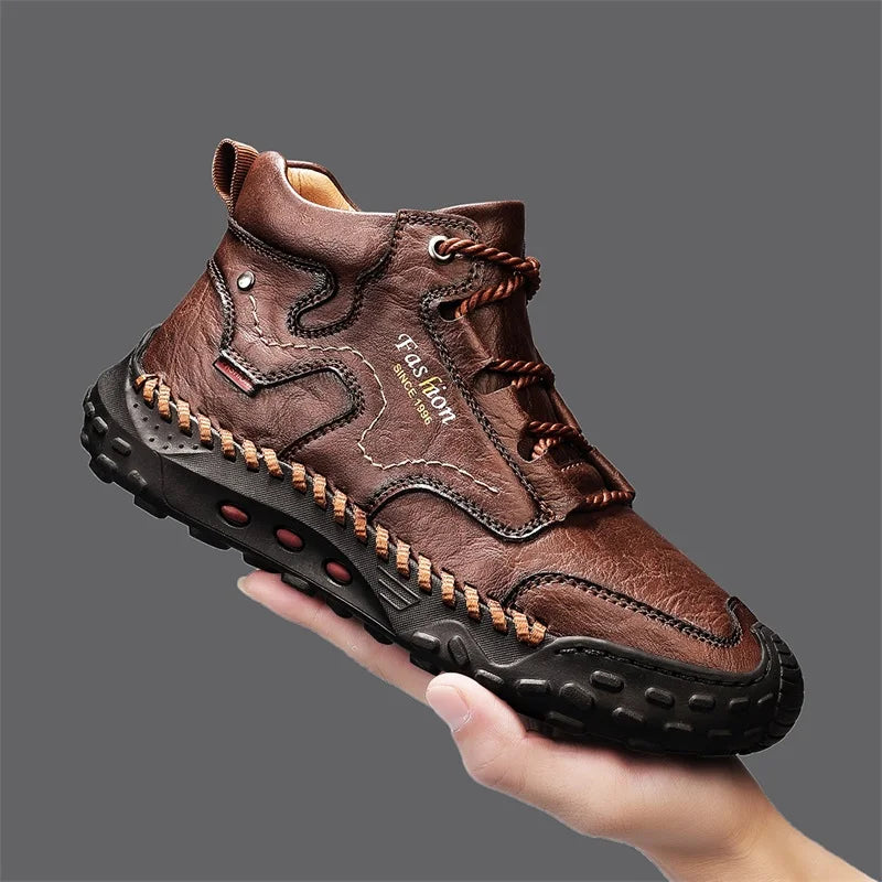Zapatillas informales de cuero vulcanizado de alta calidad para hombre, zapatos planos de diseño, cómodos, antideslizantes, para caminar, correr y trotar, 2024