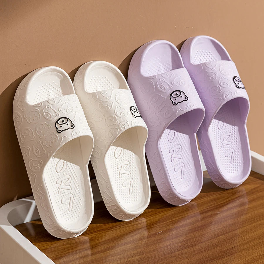 Summer Children Slippers Indoor Cute Bear Print Anti-Slip Soft Sole Exquisite Parent-Child Shoes Home Comfy Leisure Shoes