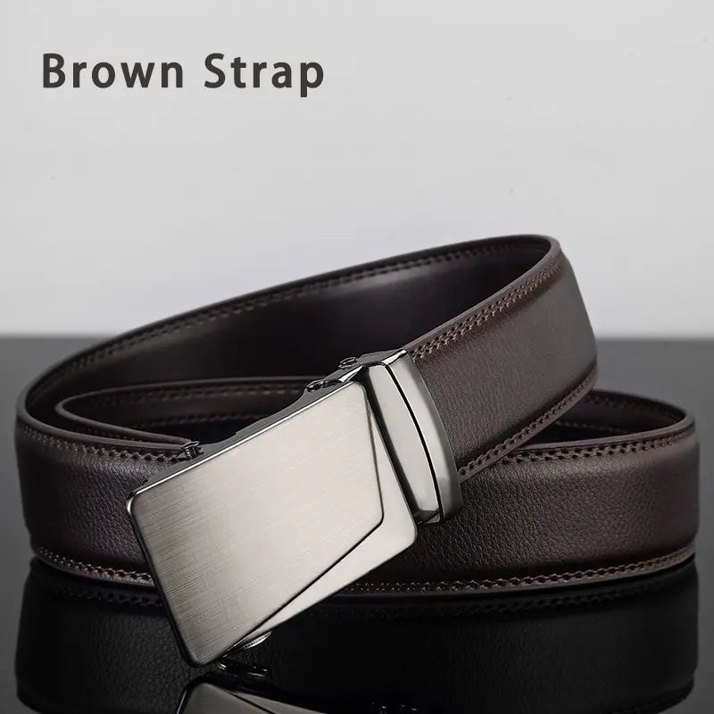 Cinturón de cuero para hombre, hebilla automática de metal, marca de alta calidad, cinturones de lujo para hombres, famoso trabajo, negocios, correa de PU negra.