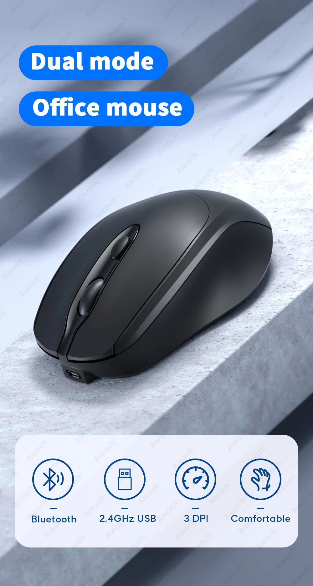 Ergonomic Wireless Bluetooth Mouse 1600DPI for MacBook Tablet Computer Laptop Rechargeable Mouse 2.4GHz USB PC Setup Accessories