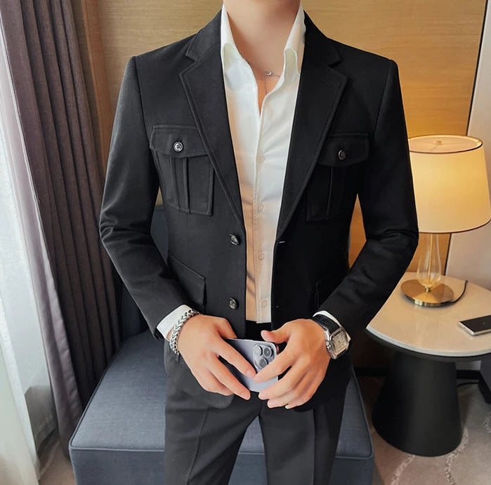 Tweed Men's Suit Jackets Single Breasted Male Blazer Gray Fashion 2024 Luxury Designer Menswear Coat Korean Style Clothes Casual