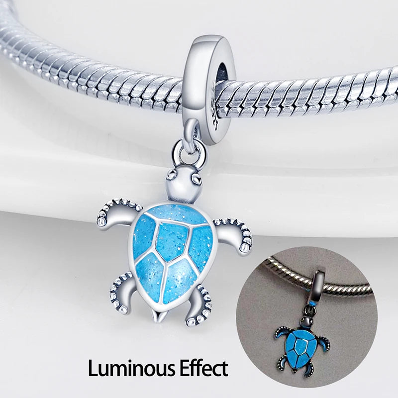 Ocean Series - Original Genuine 925 Sterling Silver Turtle Crab Mermaid Charm Beads Suitable for 3mm Bracelet DIY Making Pendant