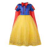 Girl Cosplay Snow White Princess Dress Yellow Luxury Lace Costume With Cloak Holiday Birthday Party Apple Accessories 2-10Y