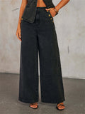 Streetwear Denim 2 Piece Sets Women Outfit Summer Clothes Women 2025 Sleeveless Vest Top Wide Leg Pants Sets Jeans Two Piece Set