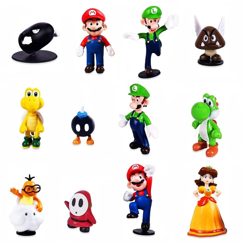 Figuras de acción de Super Mario Bros. de PVC, set de 6 unidades, Luigi, Yoshi, Donkey Kong, Mushroom, para niños, regalos de cumpleaños