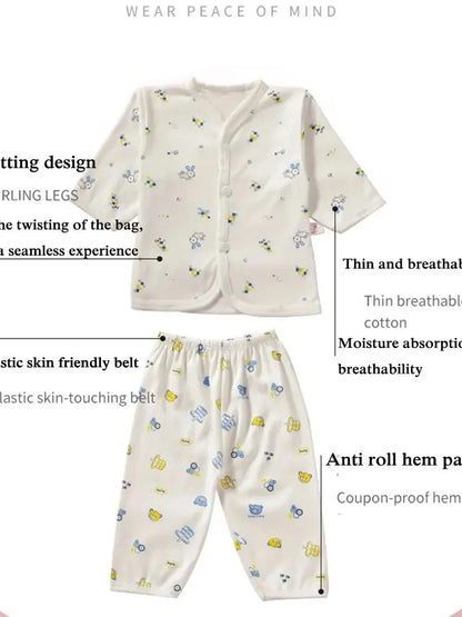 Ropa interior para bebé de 0 a 3 meses, con dibujos animados, para el hogar, de algodón, con botones, para niñas y niños, camiseta de manga larga y pantalones largos.