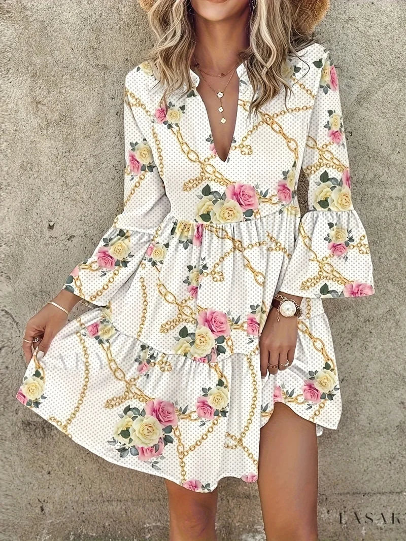 Vestido boho plus size, feminino plus allover estampa floral manga curta gola redonda vestido franzido médio elástico