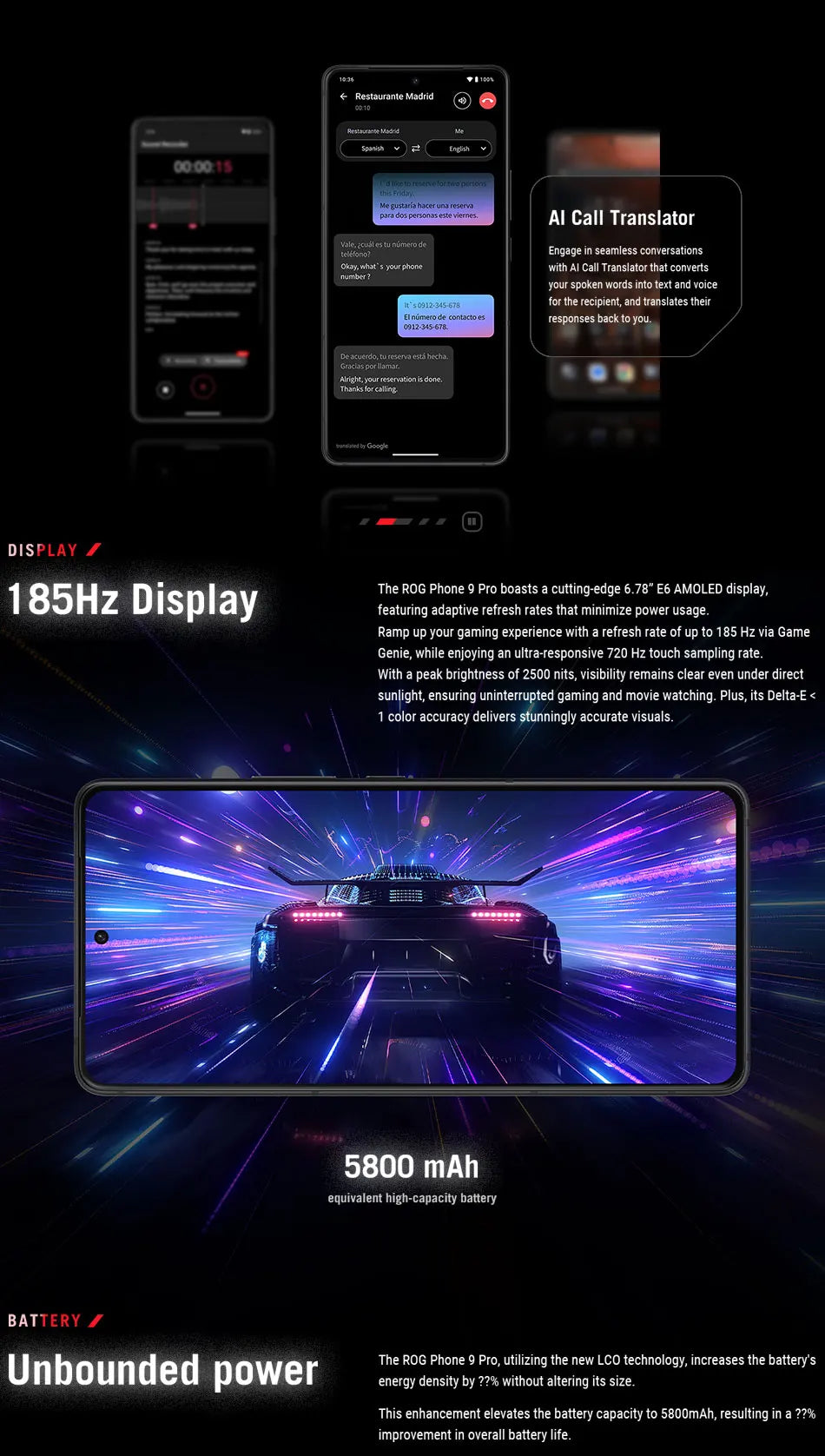 ROG Phone 9 Snapdragon 8 Official New  Gaming Flagship Smartphone 185Hz Refresh Rate AMOLED Android mobile