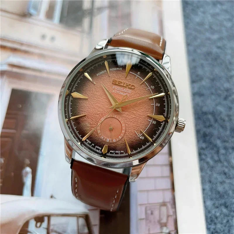 SEIKO Exquisite Dial Men's Watch Quartz Movement Creative Four Needle Dial High Quality Comfortable Fine Leather Multifunctional