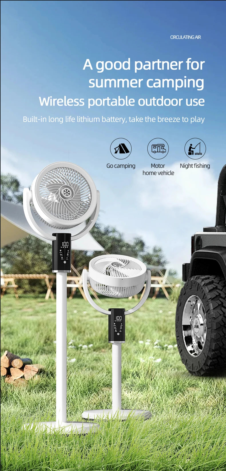 Floor Circulating Fan 6000 mAh Large Capacity Camping Fan With Remote Control Rechargeable Floor-standing Fan Adjustable Height