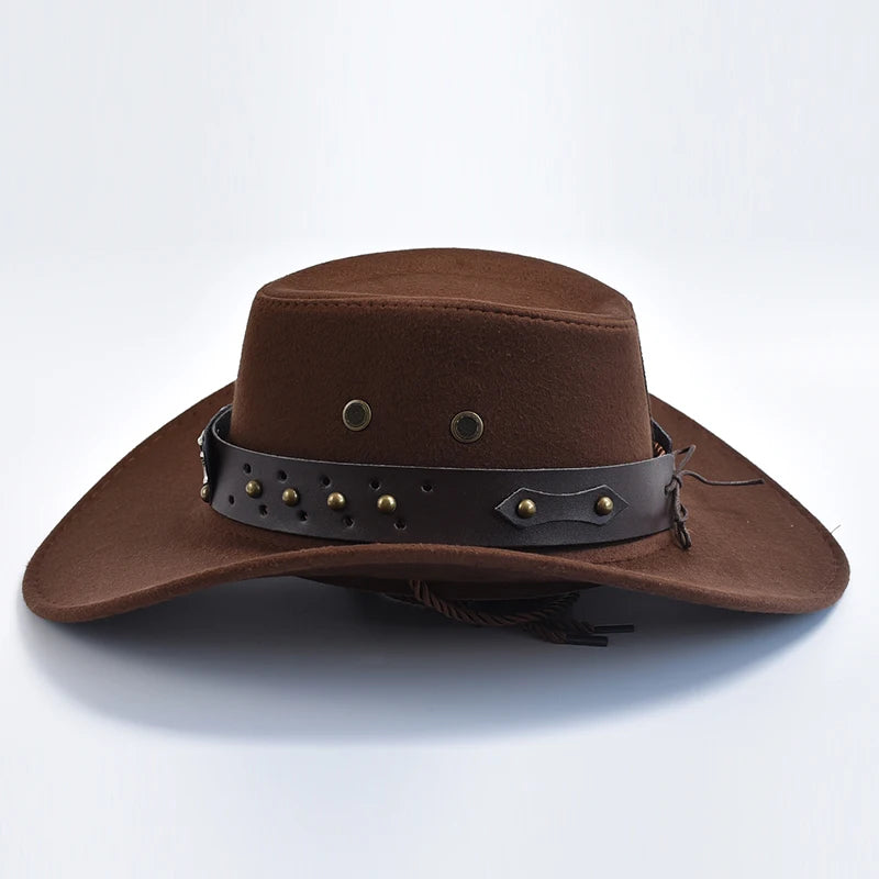Artificial Suede Western Cowboy Hats Vintage Wide Brim Gentleman Cowgirl Jazz Hat Holiday Party Cosplay Hat
