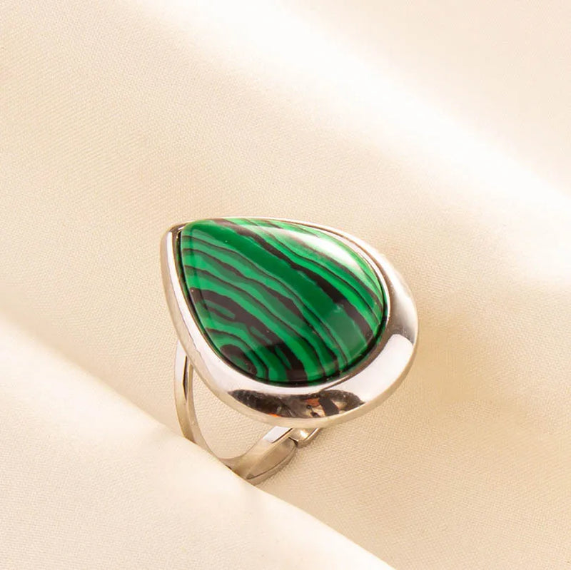 1pc Green Turquoise Ring Hippie Stainless Steel Silver Color Charm Opening Adjustable Ring Women Chunky Bohemian Party Jewelry