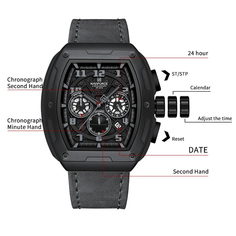 NAVIFORCE Luxury Brand Men's Sports Watch Quartz 24-Hour Chronograph Waterproof Male Wristwatches Date Display Clock Reloj Hombre