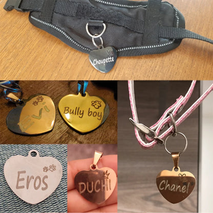Dog ID Heart Tag Custom Personalized Cat Collar Pendant Engraved Pet Necklace Chain Charm Supplies For Name Products