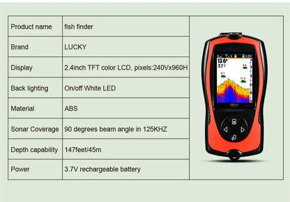 Lucky Sonar Fish Finder FF1108-1CWLA Rechargeable Wireless Sensor 45M Water Depth Echo Sounder Fishing Portable Fish Finder