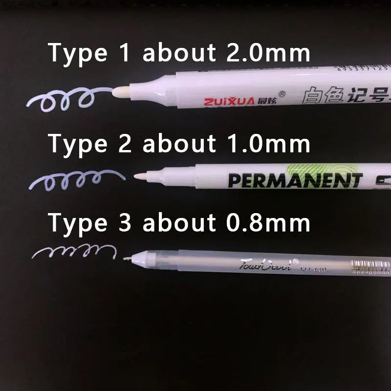 1/3/5 Pcs White Marker Pens 2.0mm Oily Waterproof White Gel Pen DIY Graffiti Sketching Markers Stationery Writing School Supplies