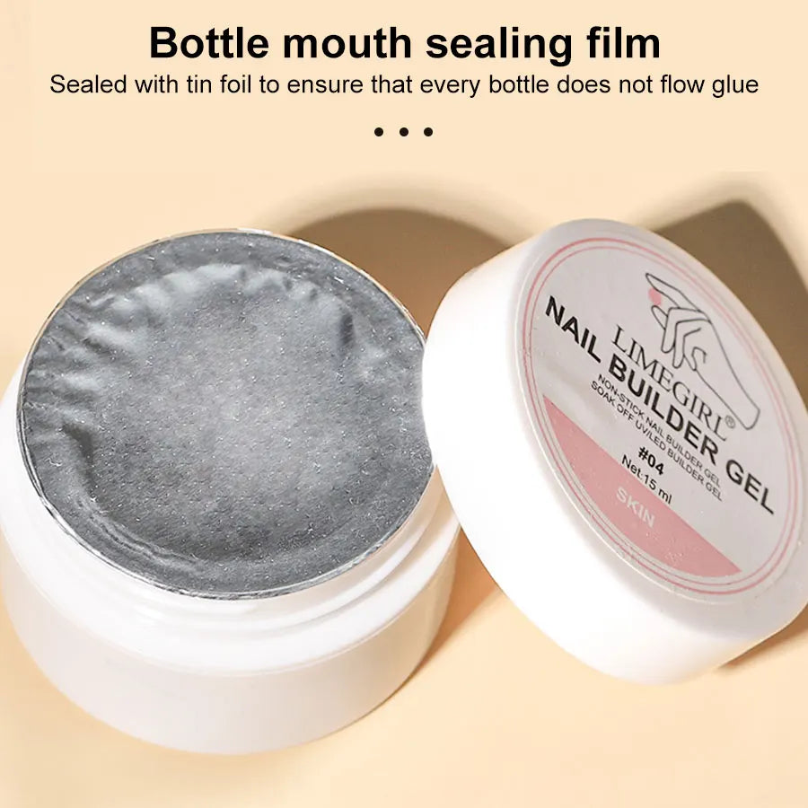 LIMEGIRL 15g Non-Stick Extension Gel UV Quick Build Solid Nail Extension Gel 3D Shaping Nail Art Solid Milky Jelly Hard Gel