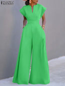 ZANZEA monos de verano para mujer, monos elegantes para vacaciones, pantalón corto informal de manga larga, monos largos para ir al trabajo, pantalones de pierna ancha, mono 2024