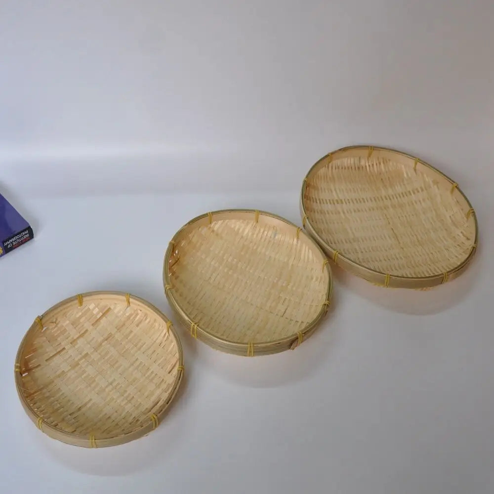 Handmade Woven Woven Bamboo Tray Bamboo Round Bamboo Woven Basket Decorative Serving Tray Living room