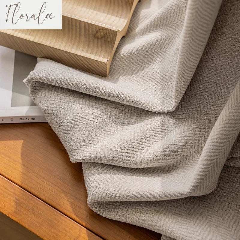 Herringbone Chenille Beige Thickened Blackout Curtains for Living Room Dining Room Bedroom Solid Color Luxury Curtains Custom
