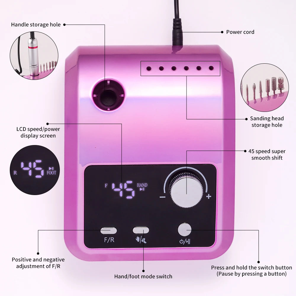 45000RPM Nail Drill Machine Cutters Professional Electric Nails Sander File for Gel Nails Polishing Remove Home Manicure Salon