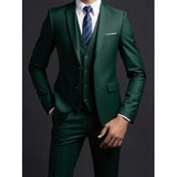 Men's Fashionable Gentleman Business British Style Solid Color Banquet Host Casual Wedding Suit (Blazer + Vest + Trousers)