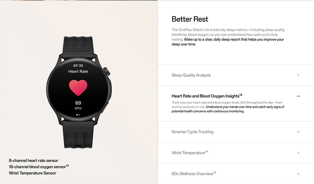OnePlus Watch Lite SmartWatch (Versão Global), Tela de 1,46 polegadas, 59g, 10 dias de bateria confiável, Monitoramento de frequência cardíaca e oxigenação sanguínea.
