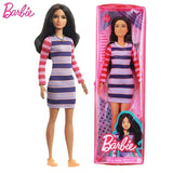 Original Mattel Barbie Fashionistas Doll Floral Dress with Sweet Casual Clothes and Accessories Toys for Girls Collection Gift