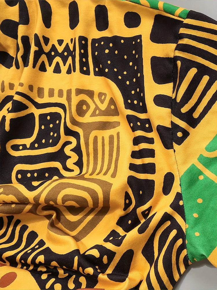 Plus size africano impresso decote em v manga curta vestido casual oversized t camisa vestidos de manga curta melhor para o verão