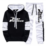 Men's Tracksuit Print Casual Hooded Sweatshirts Set Jogging Clothing Men Daily Commute High Street Fashion Suit 2025 Black White