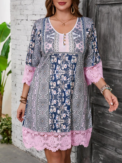 Plus size moda elegante vestido feminino solto vestido casual feminino vestido impresso novo temperamento